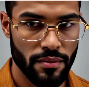 Rimless Gold Frame Glasses Wood Arms Hip Hop Fashion‎ Eyeglasses Men Retro Small